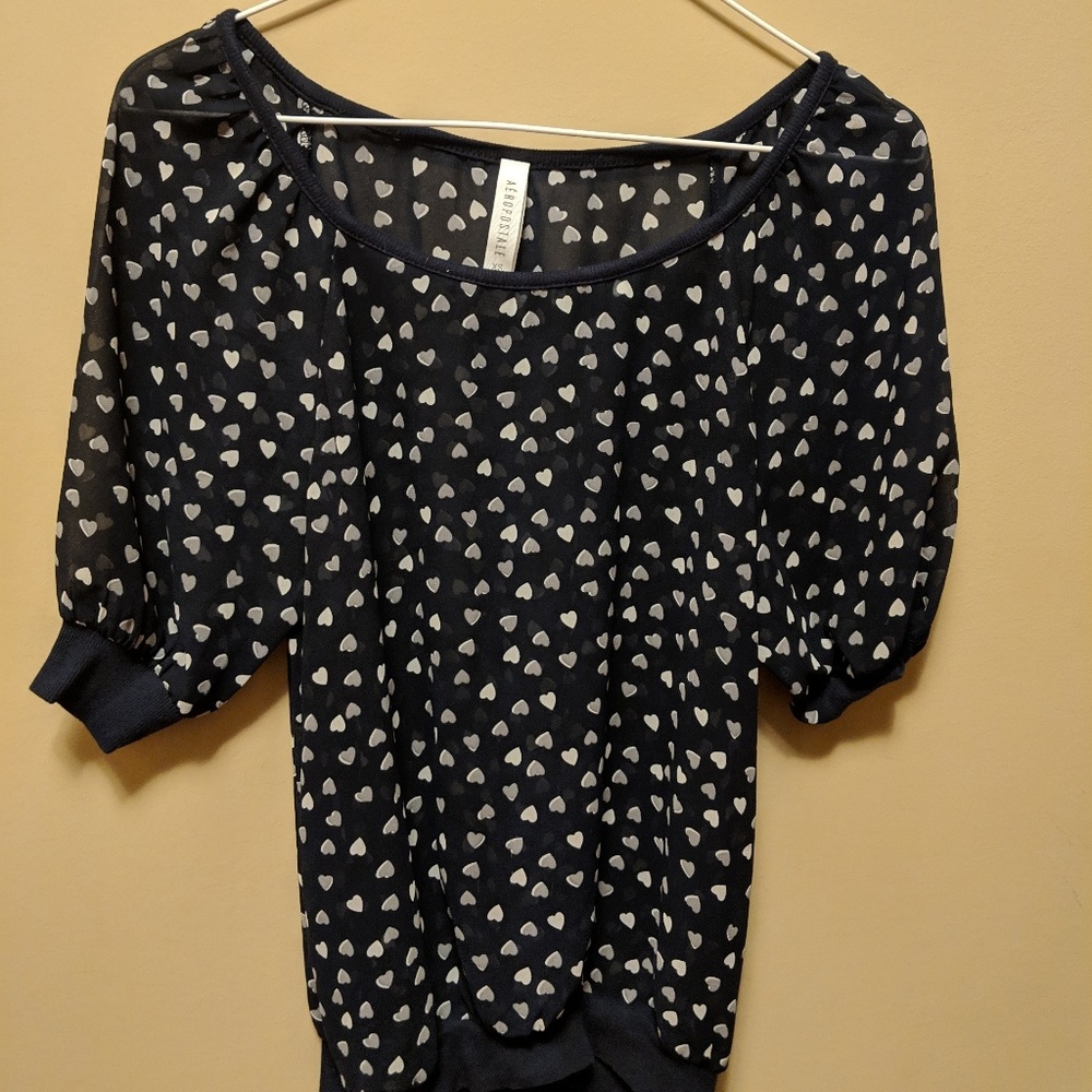 Navy blue sheer shirt with hearts